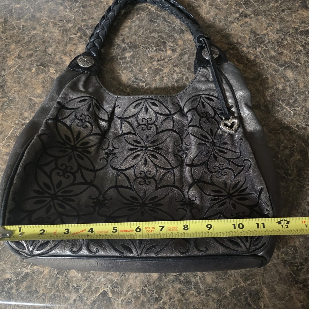 Brighton Florencia Metallic Gray Floral Embroidered Handbag Shoulder Bag Purse - Picture 5 of 13